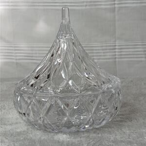 Hershey's Kiss Clear Crystal Cut Glass Candy Dish Bowl with Lid